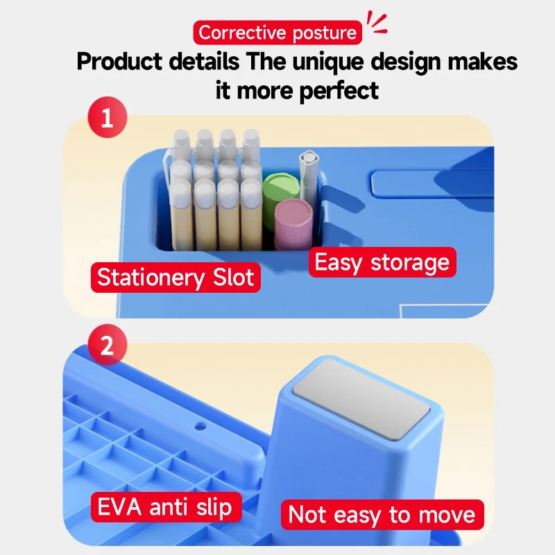 Stationery slot for pens and EVA anti-slip feet