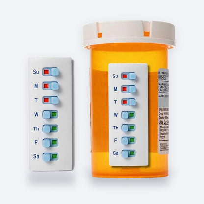 Reusable 7-Day Pill Bottle Tracker – Slide to Mark Each Dose, Peel & Stick
