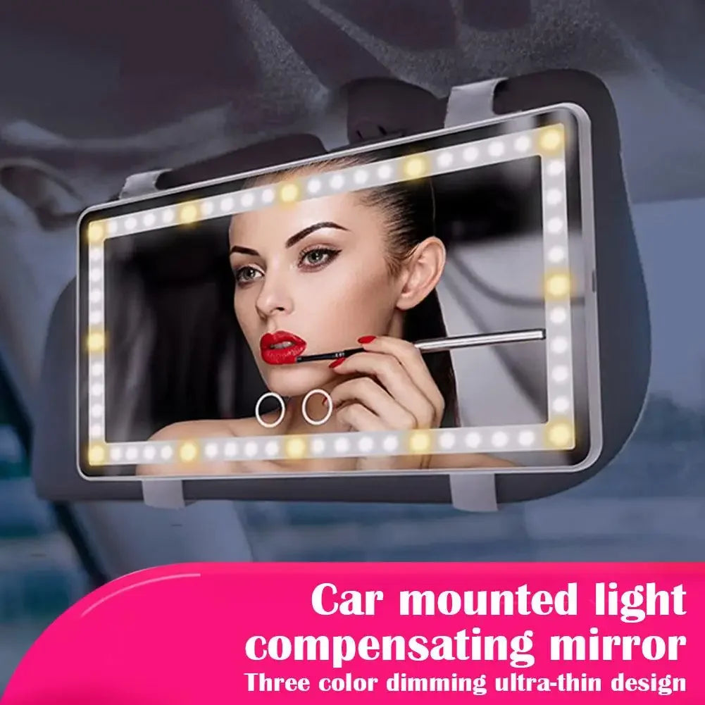 LED Car Visor Makeup Mirror – 3 Light Modes, USB Rechargeable