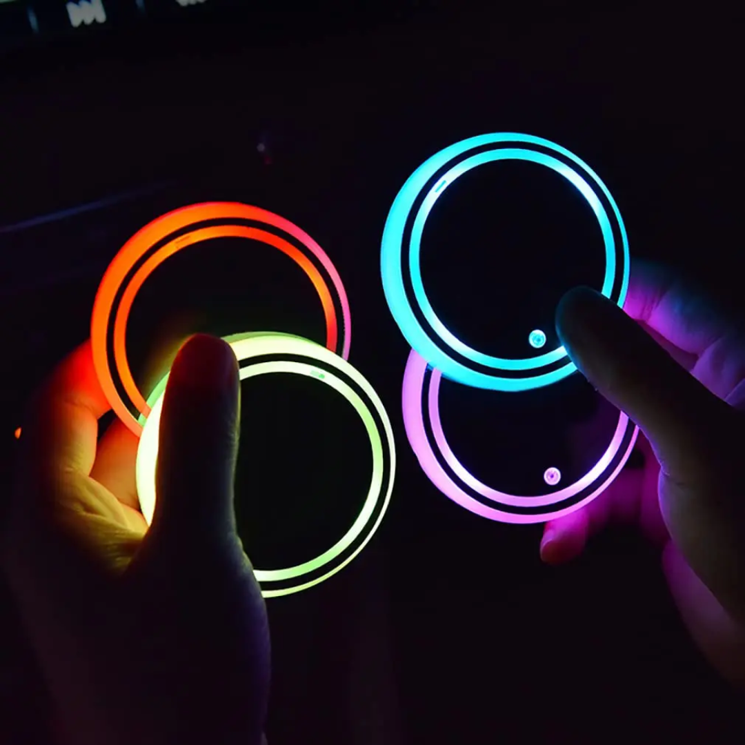 Led cup holder lights multicolor USB rechargeable set of 2-piece