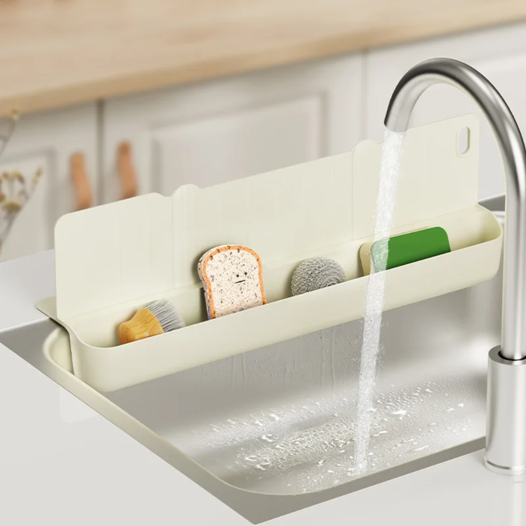 2-in-1 Sink splash water barrier and storage