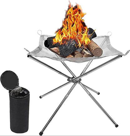 Foldable Camping Fire Stand With Stainless Steel Frame – 56cm