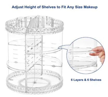 360° Rotating Makeup Organizer – Clear, Adjustable Shelves
