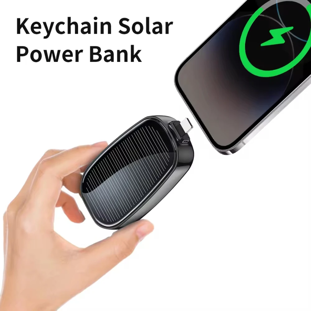 2-in-1 Solar & USB Keychain Power Bank Type C
