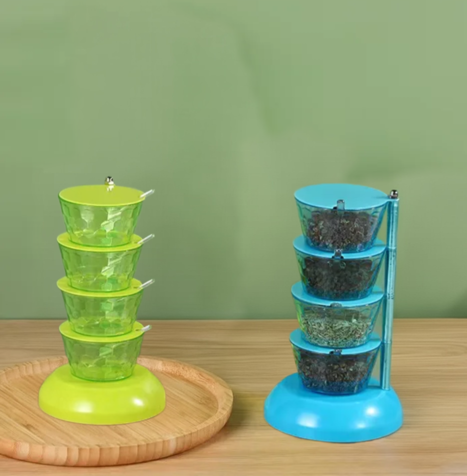 4-Layers Rotating Seasoning Box with Spoons