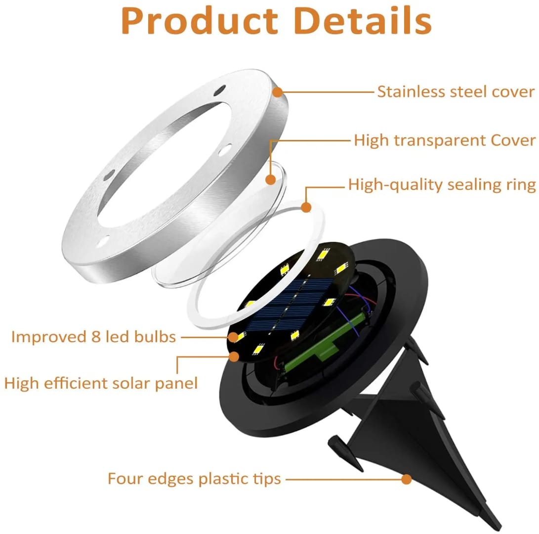 Solar garden ground light 8leds waterproof warm white set of 4-piece