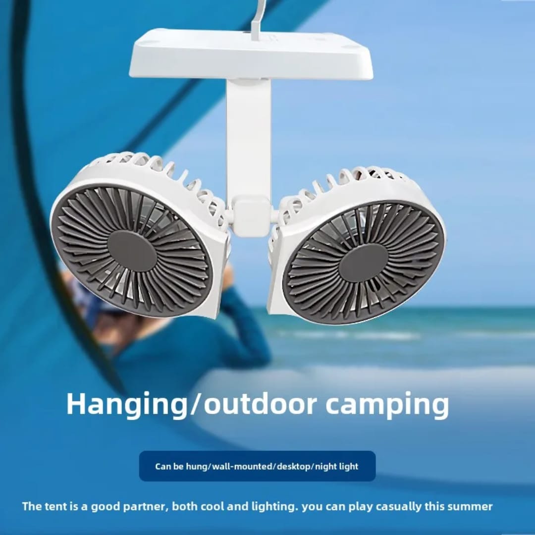 Portable dual-head fan rechargeable 4-speed 360 degree coverage