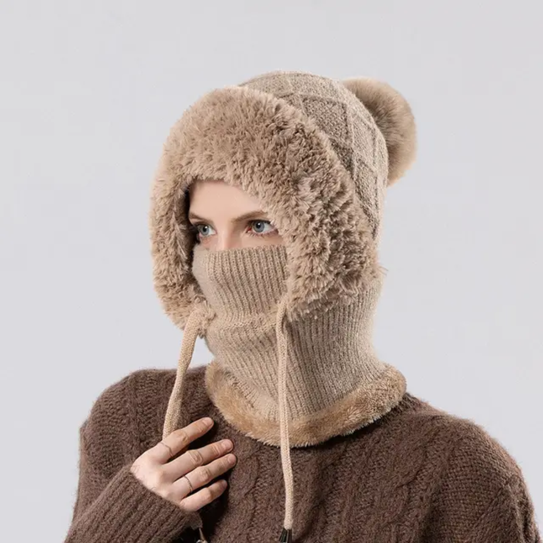 All-in-One Winter Hat & Neck Warmer soft Fur