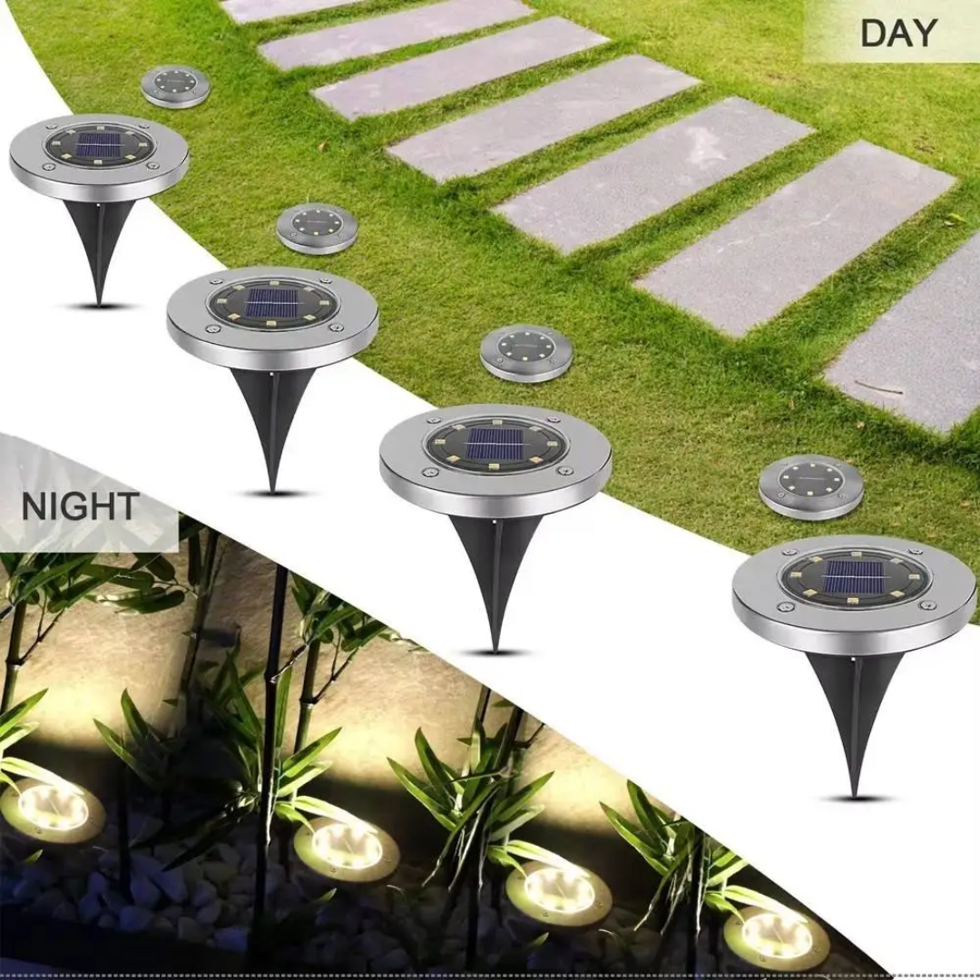 Solar garden ground light 8leds waterproof warm white set of 4-piece