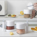 Glass Spice Container With Built-In Spoon And Flip Lid (Set Of 3)