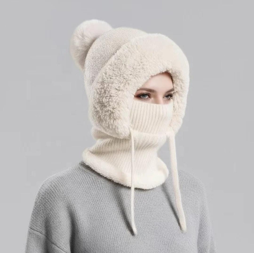 All-in-One Winter Hat & Neck Warmer soft Fur