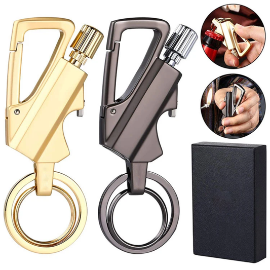 Multifunctional Keychain Lighter Windproof Flint Fire and Bottle Opener