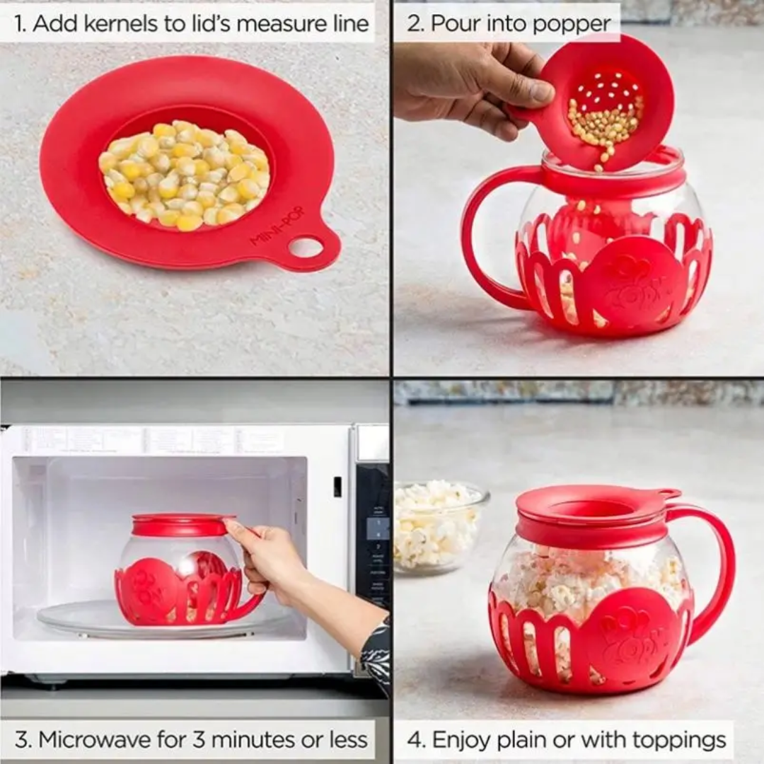 Microwave Popcorn Maker - Food Safe Glass and BPA free Silicone