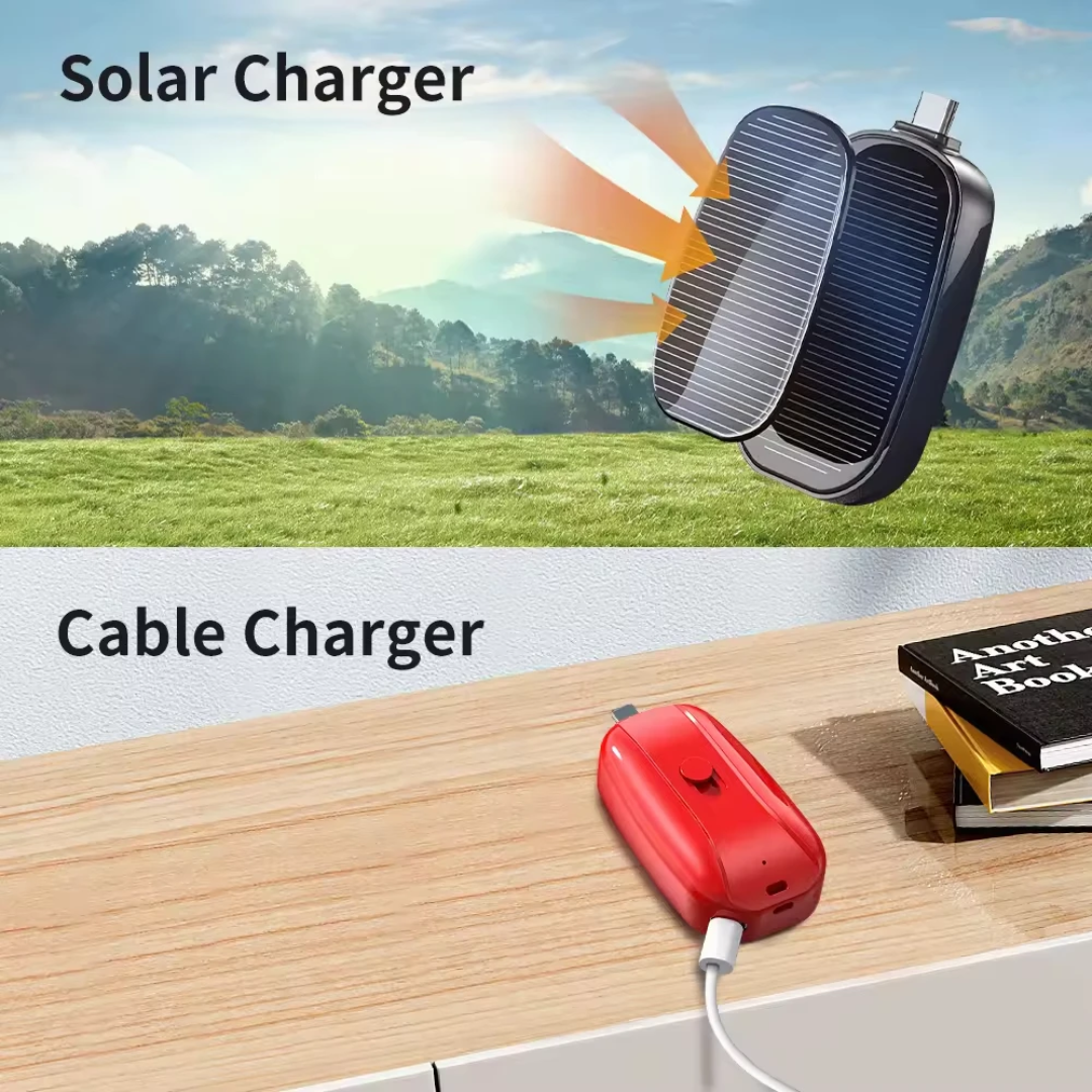 2-in-1 Solar & USB Keychain Power Bank Type C
