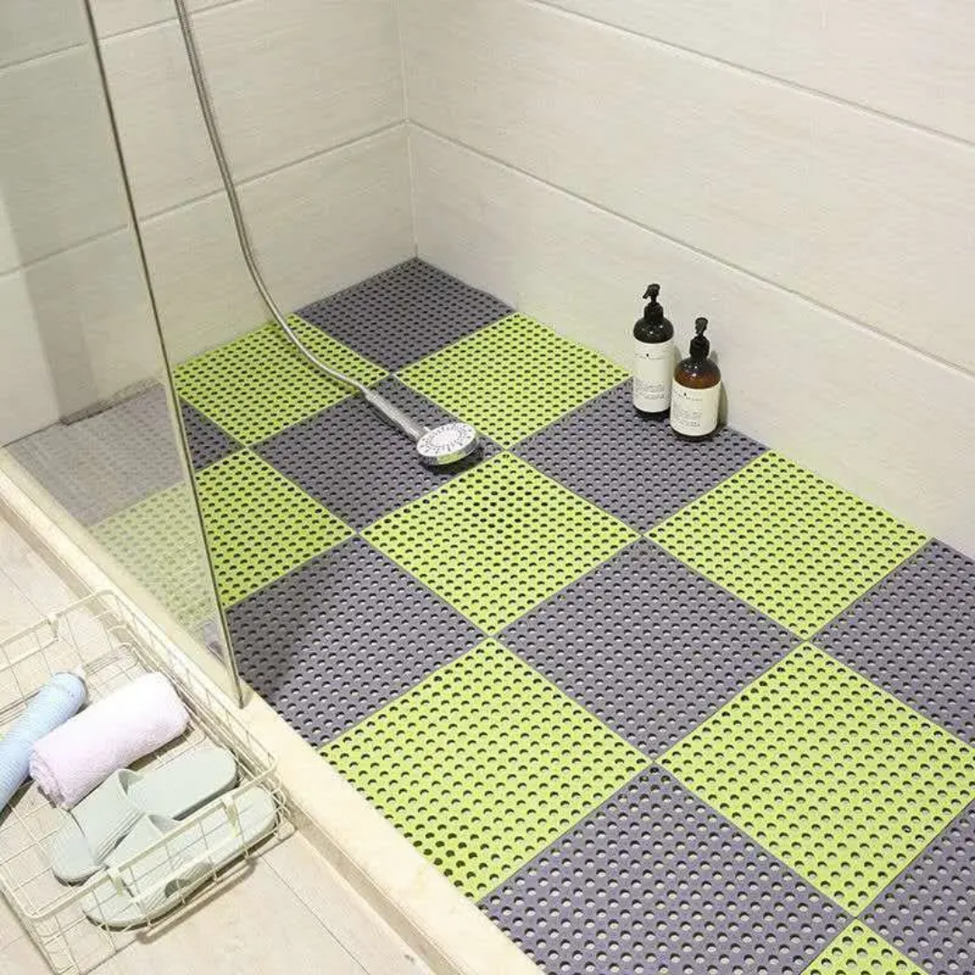 Non Slip Drainage Floor Tiles, 30*30 cm Soft PVC Bath Shower Floor Mat for Bathroom, Kitchen, Pool, Wet Areas
