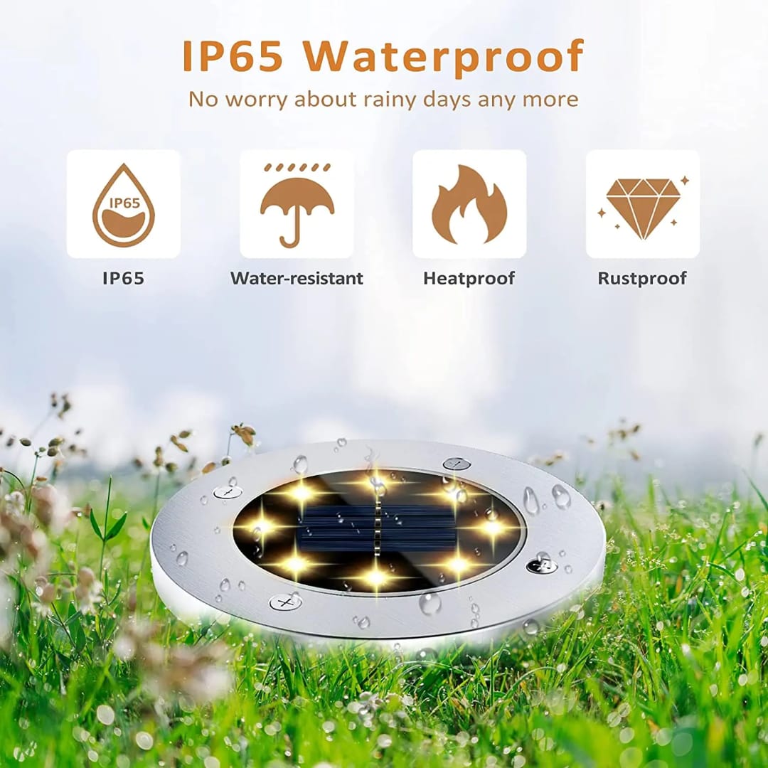 Solar garden ground light 8leds waterproof warm white set of 4-piece