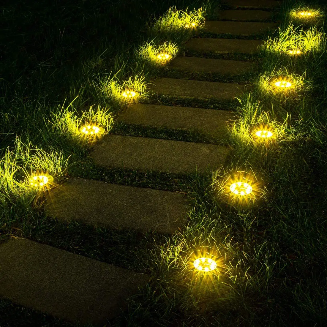 Solar garden ground light 8leds waterproof warm white set of 4-piece