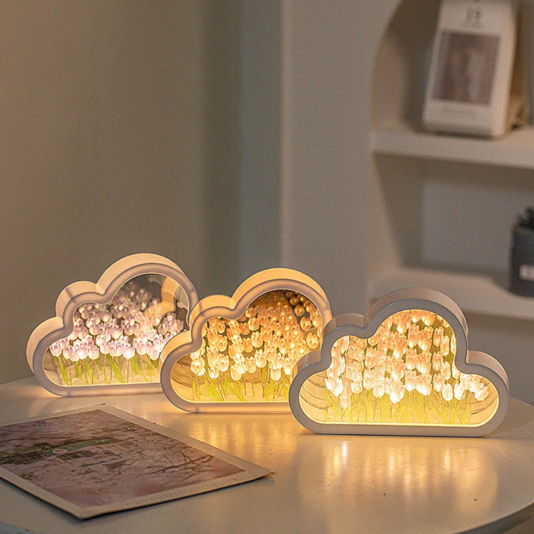 2in1 Mirror and 3D LED Light - Cloud Tulip Flowers