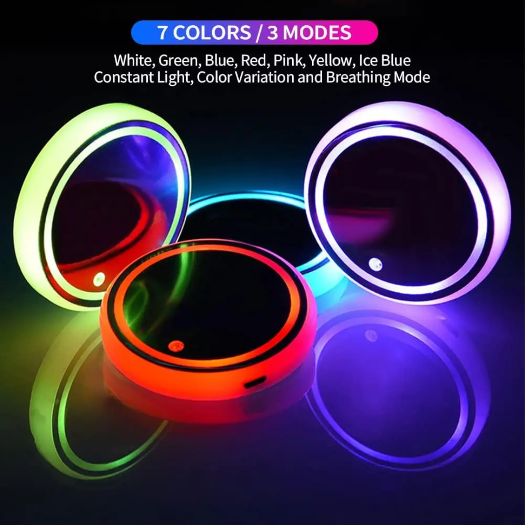 Led cup holder lights multicolor USB rechargeable set of 2-piece