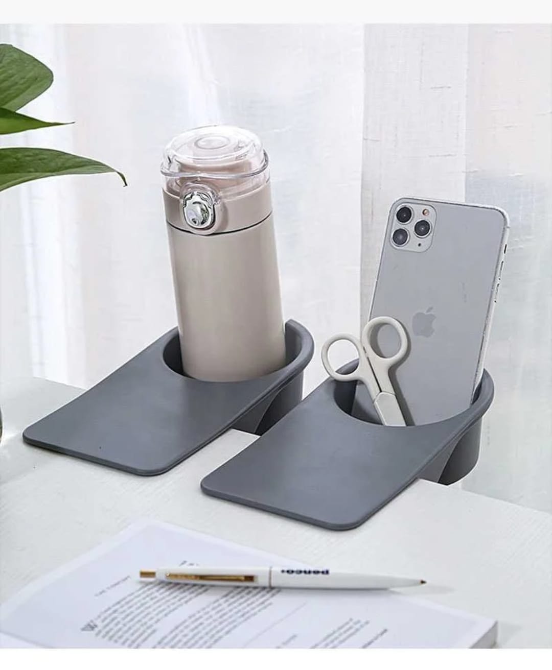 Clip-On Desk Cup Holder with Phone Slot