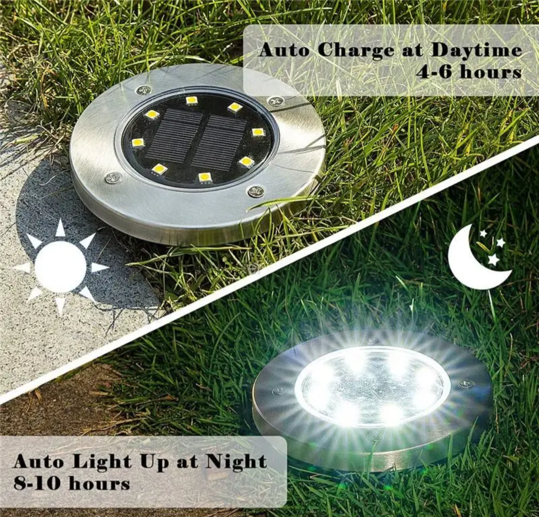 Solar garden ground light 8leds waterproof warm white set of 4-piece