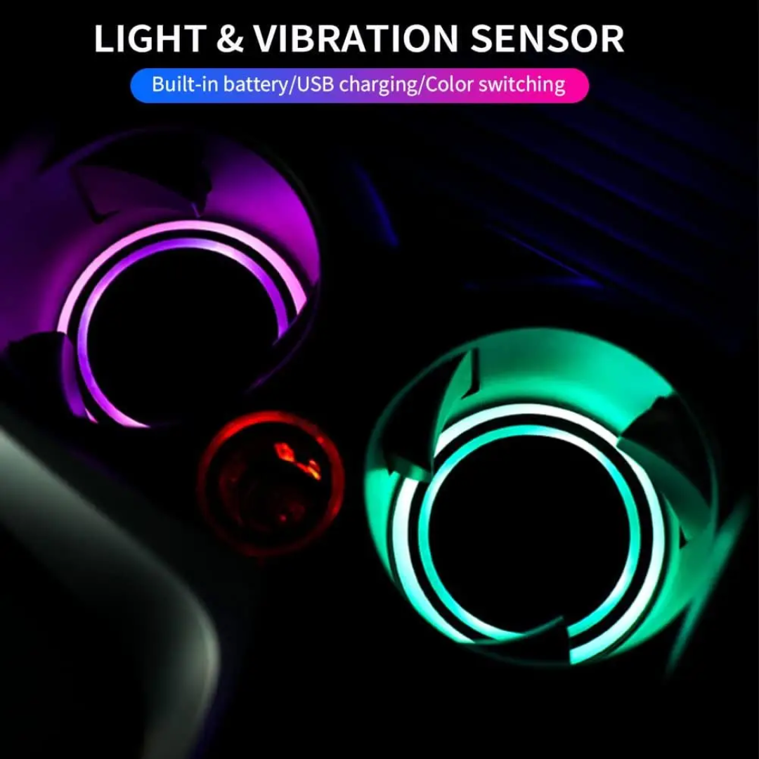 Led cup holder lights multicolor USB rechargeable set of 2-piece