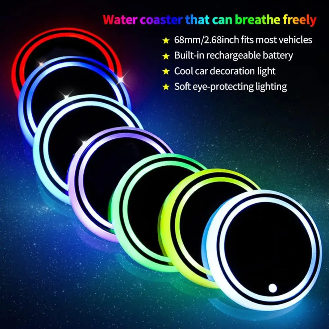 Led cup holder lights multicolor USB rechargeable set of 2-piece