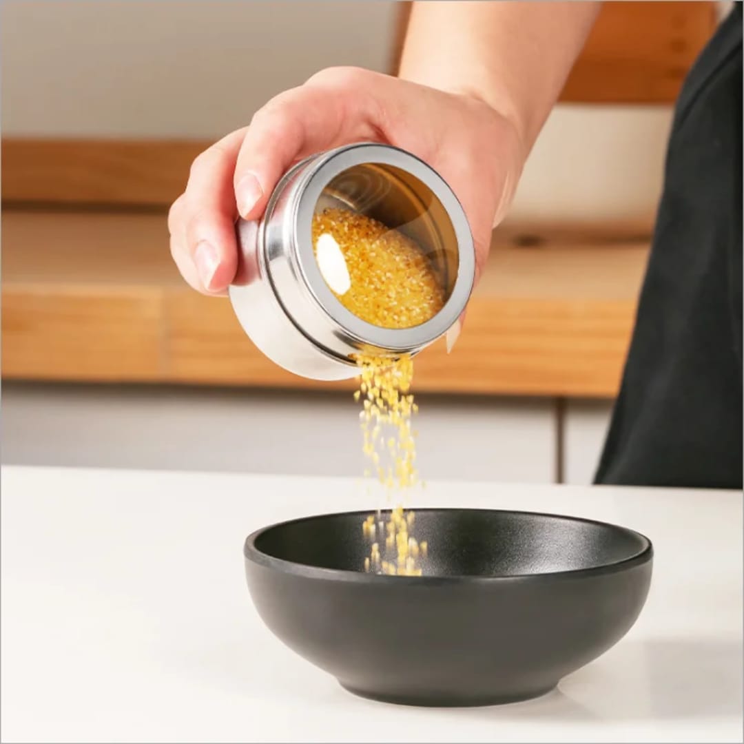 Stainless Steel Magnetic Spice Jars with Stand - Set of 6-Pieces