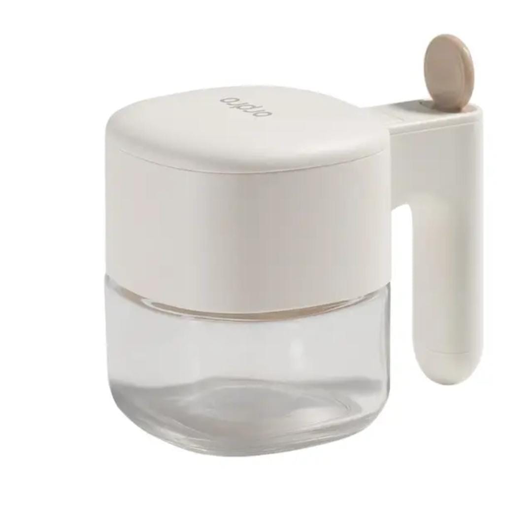Glass Spice Container with Built-In Spoon and Flip Lid set of 3-Piece