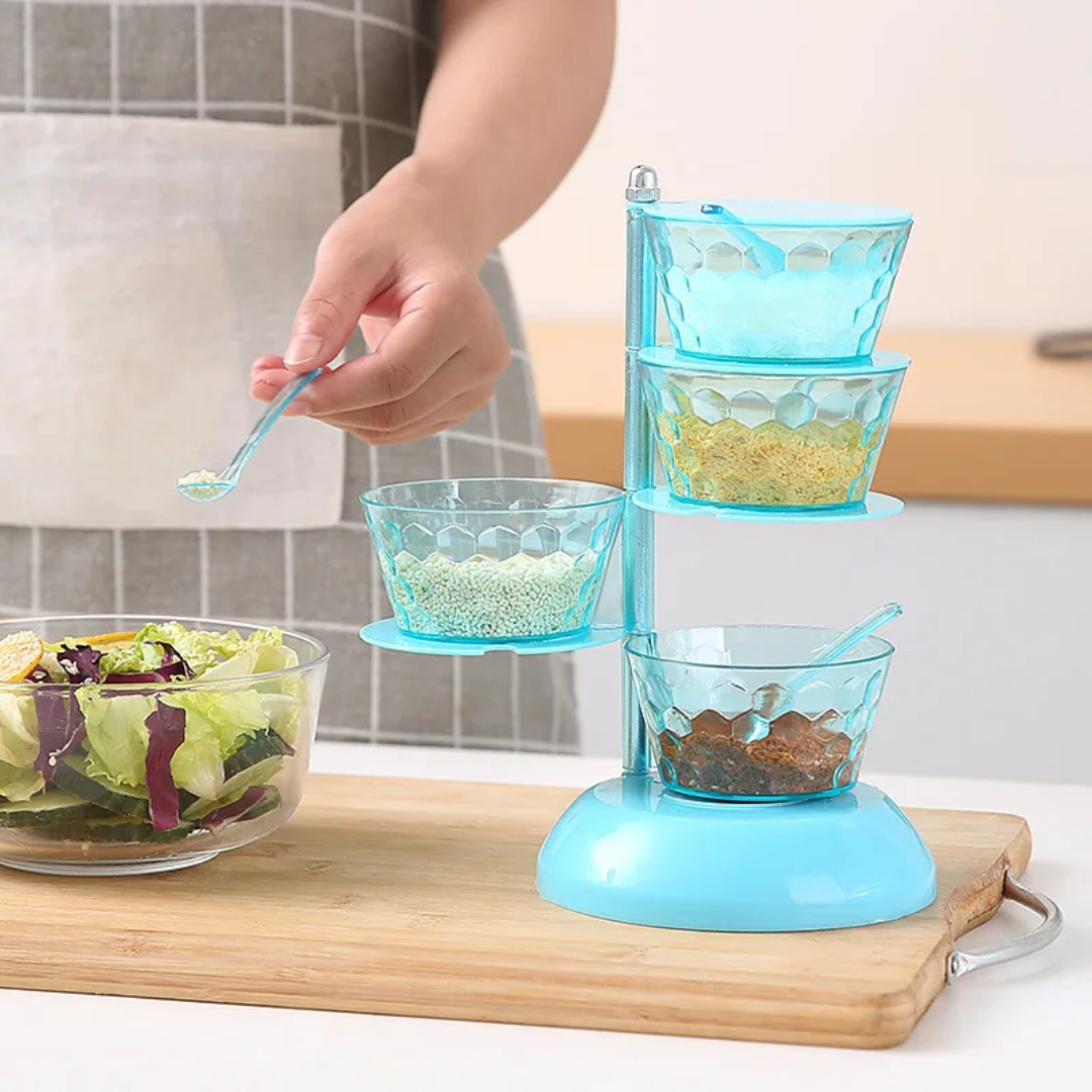 4-Layers Rotating Seasoning Box with Spoons