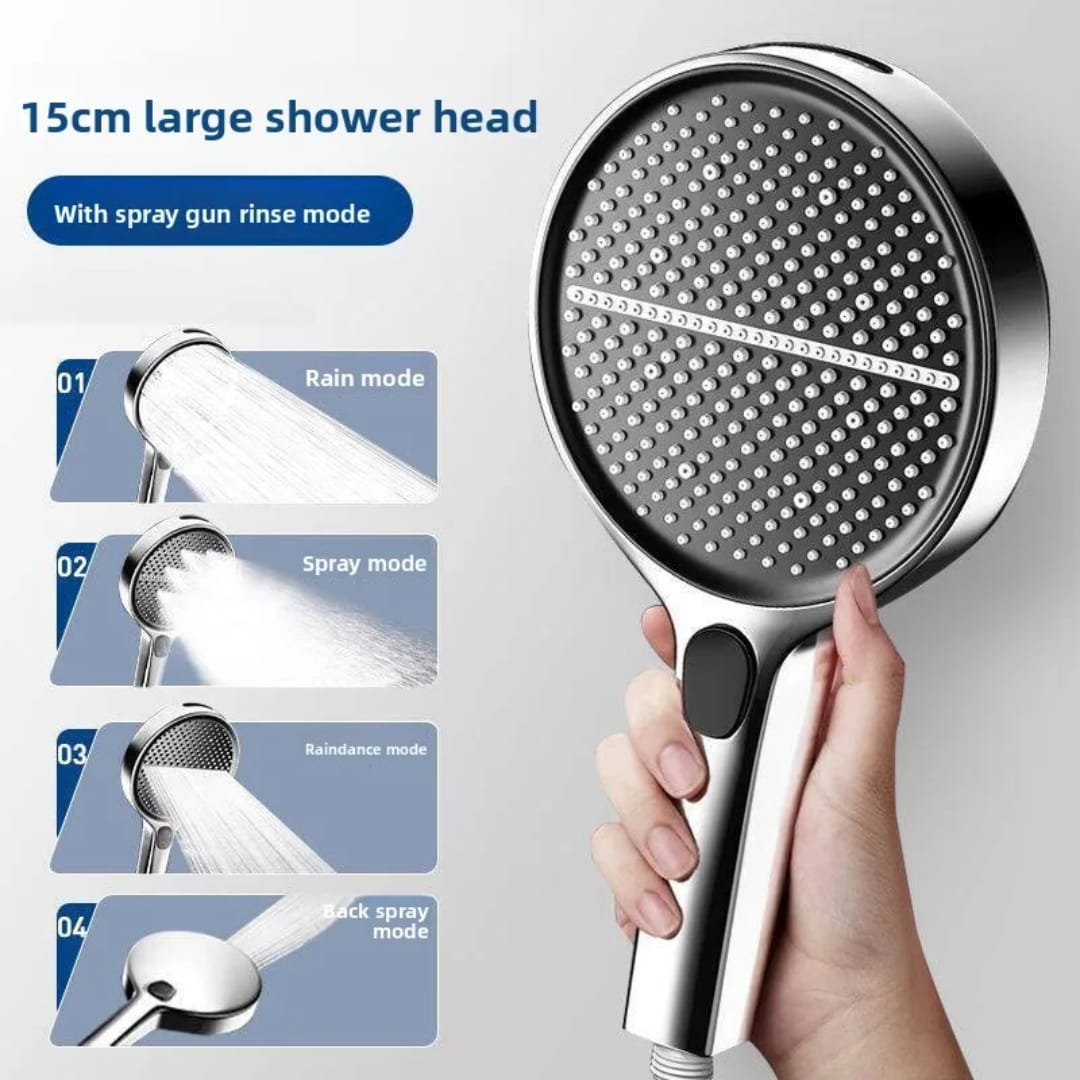 Luxury Shower Head – 15CM | 4 Modes | High-Pressure Water Flow