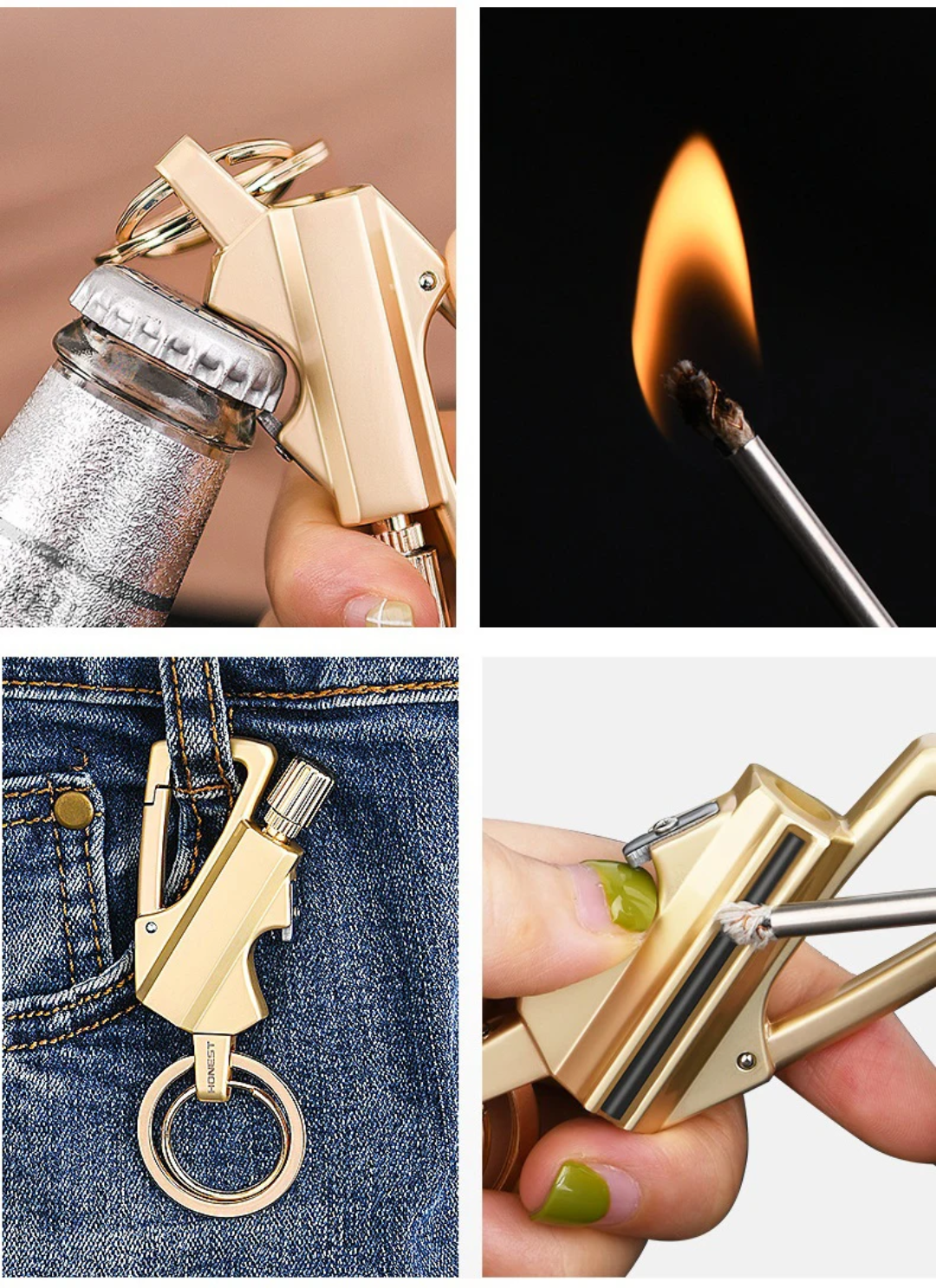 Multifunctional Keychain Lighter Windproof Flint Fire and Bottle Opener