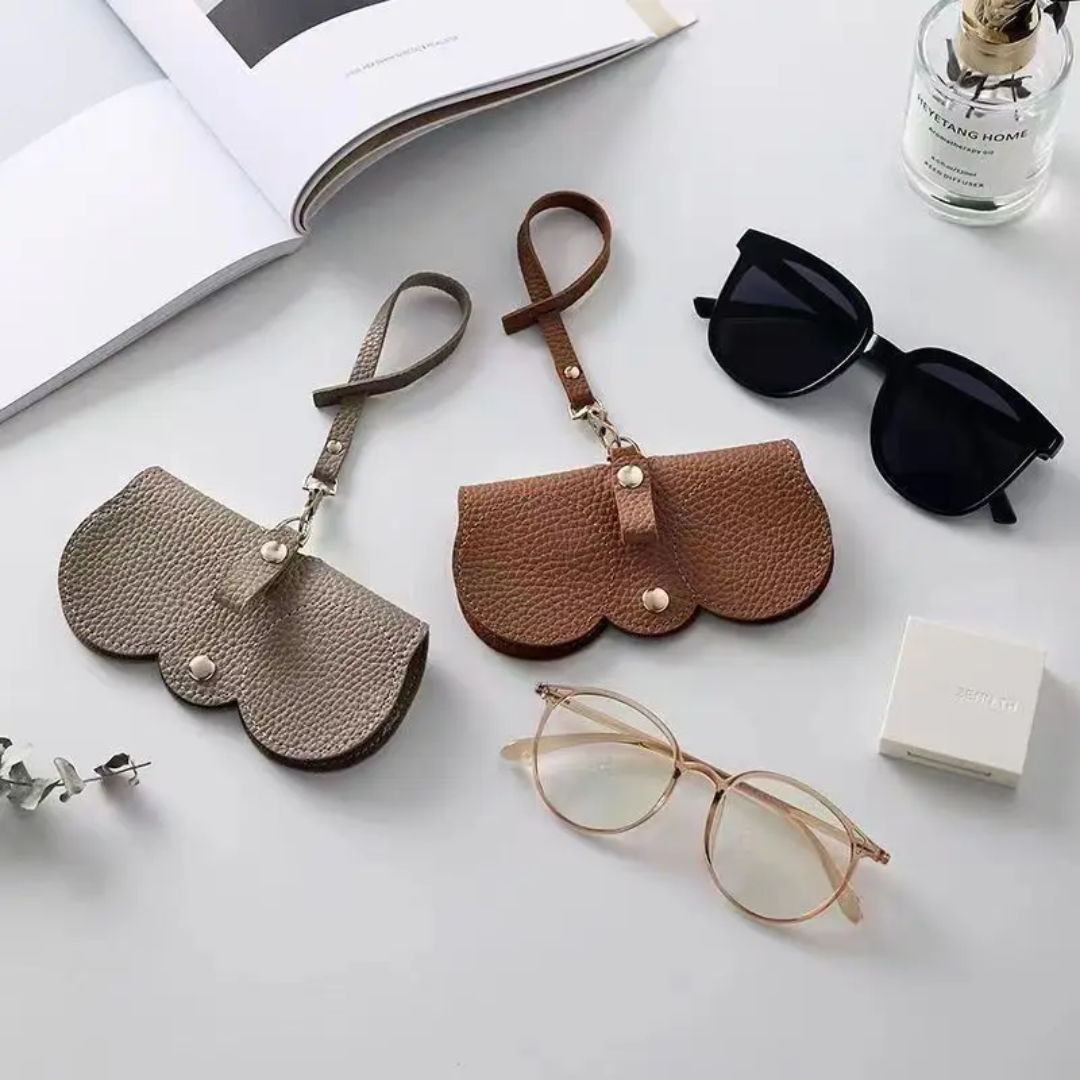 Leather Glasses Cover with Bag Clip Strap