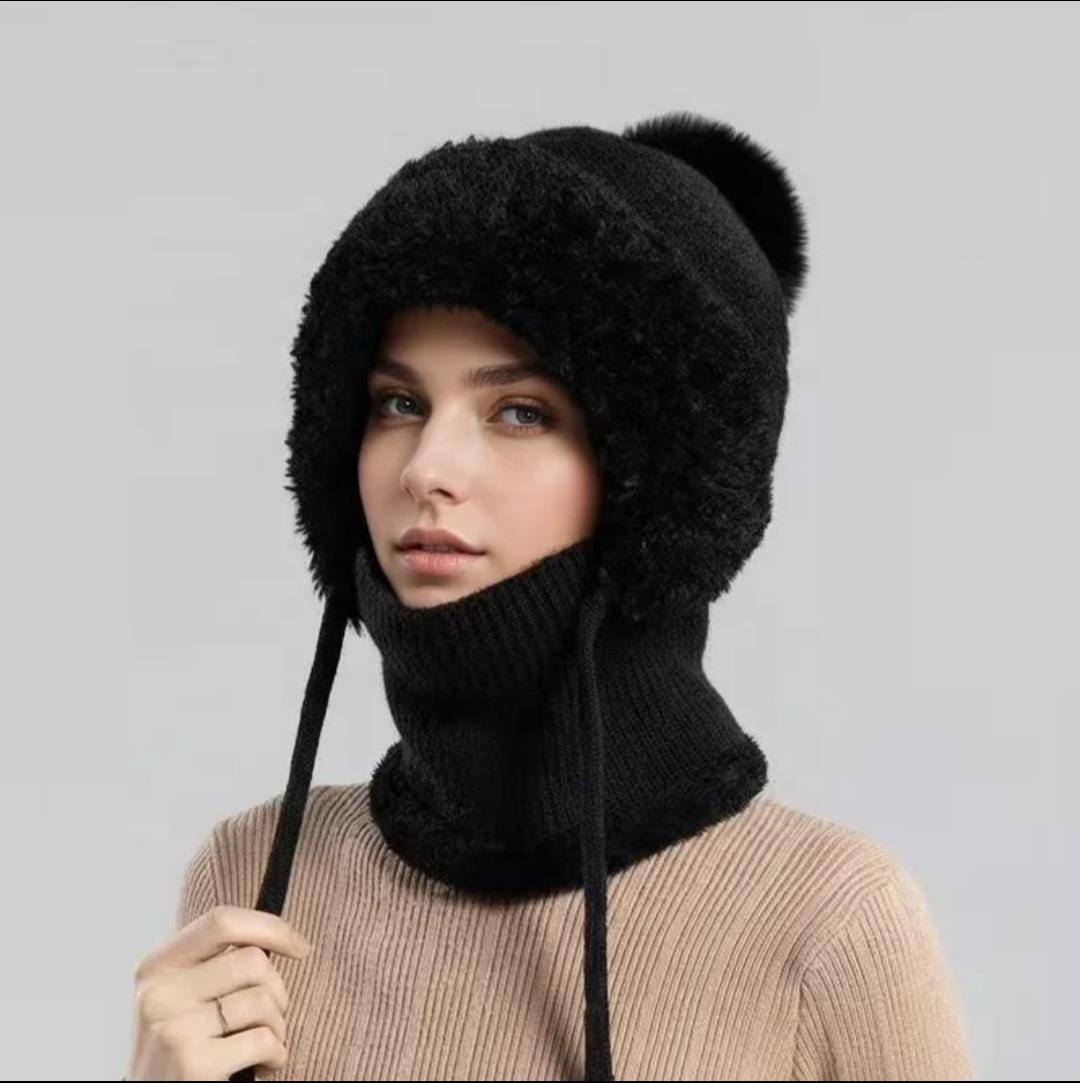 All-in-One Winter Hat & Neck Warmer soft Fur