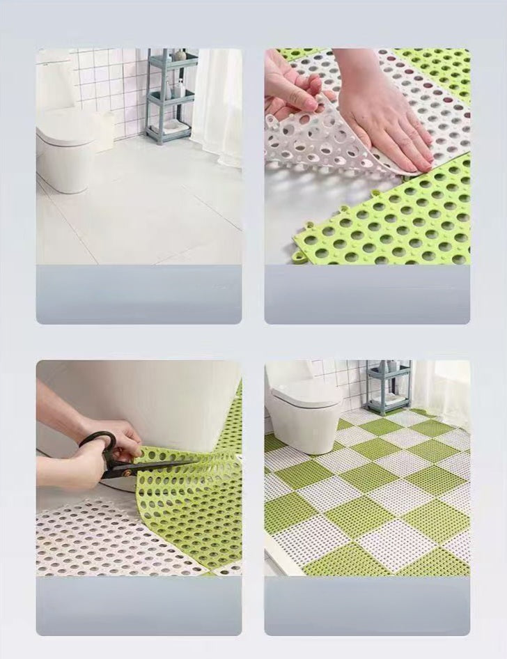 Non Slip Drainage Floor Tiles, 30*30 cm Soft PVC Bath Shower Floor Mat for Bathroom, Kitchen, Pool, Wet Areas