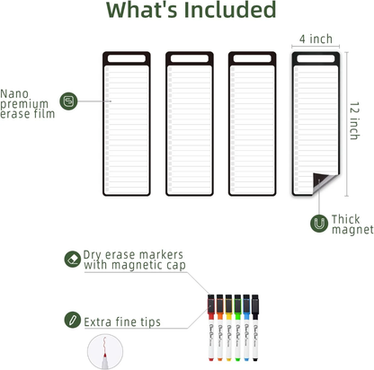 Magnetic Dry Erase List Board Fridge – 4 Papers, 6 Pens