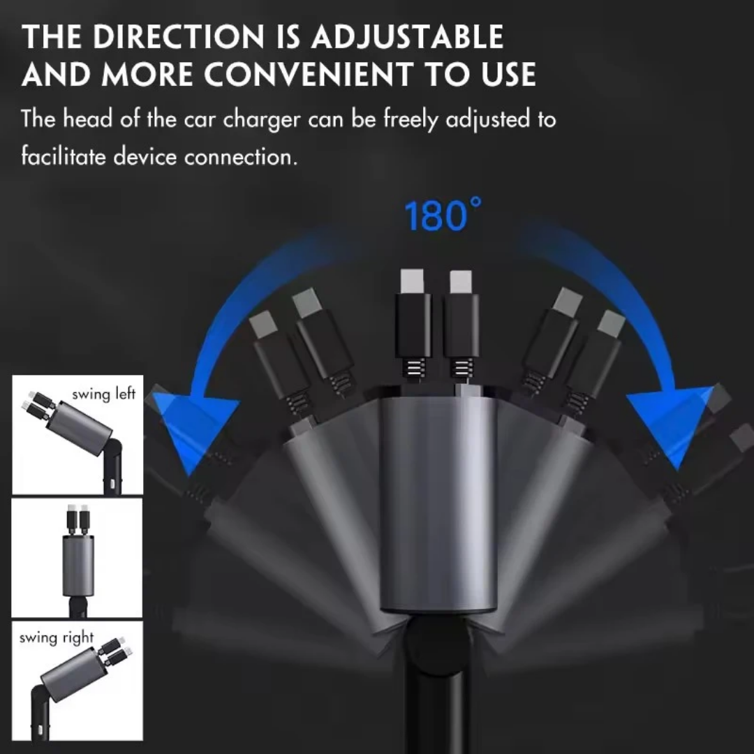 Retractable Car Charger – Dual Port USB-C Fast Charger