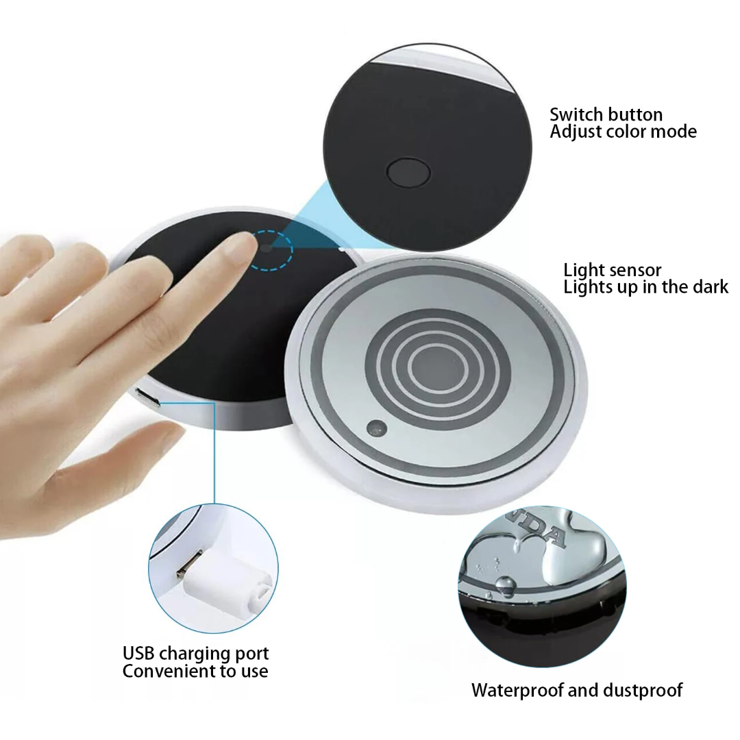 Led cup holder lights multicolor USB rechargeable set of 2-piece