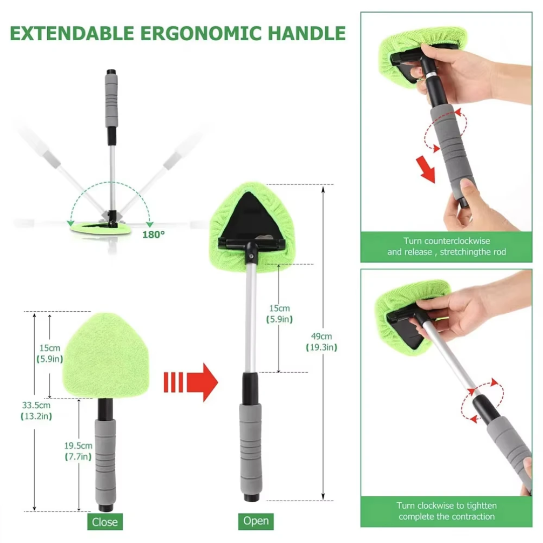 Extendable Car Windshield Cleaner – with 2 extra Microfiber Glass Cleaning Tool