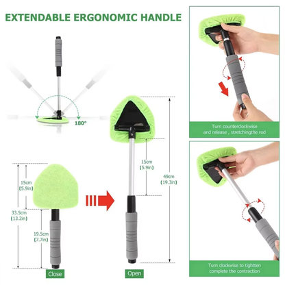 Extendable Car Windshield Cleaner With 2 Extra Microfiber Pads