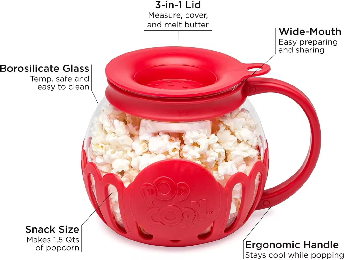 Microwave Popcorn Maker - Food Safe Glass and BPA free Silicone