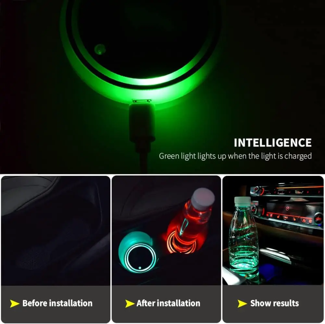 Led cup holder lights multicolor USB rechargeable set of 2-piece
