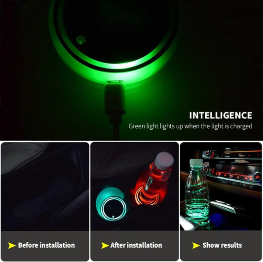 Led cup holder lights multicolor USB rechargeable set of 2-piece