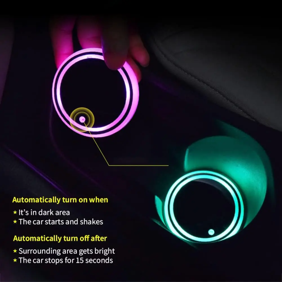 Led cup holder lights multicolor USB rechargeable set of 2-piece