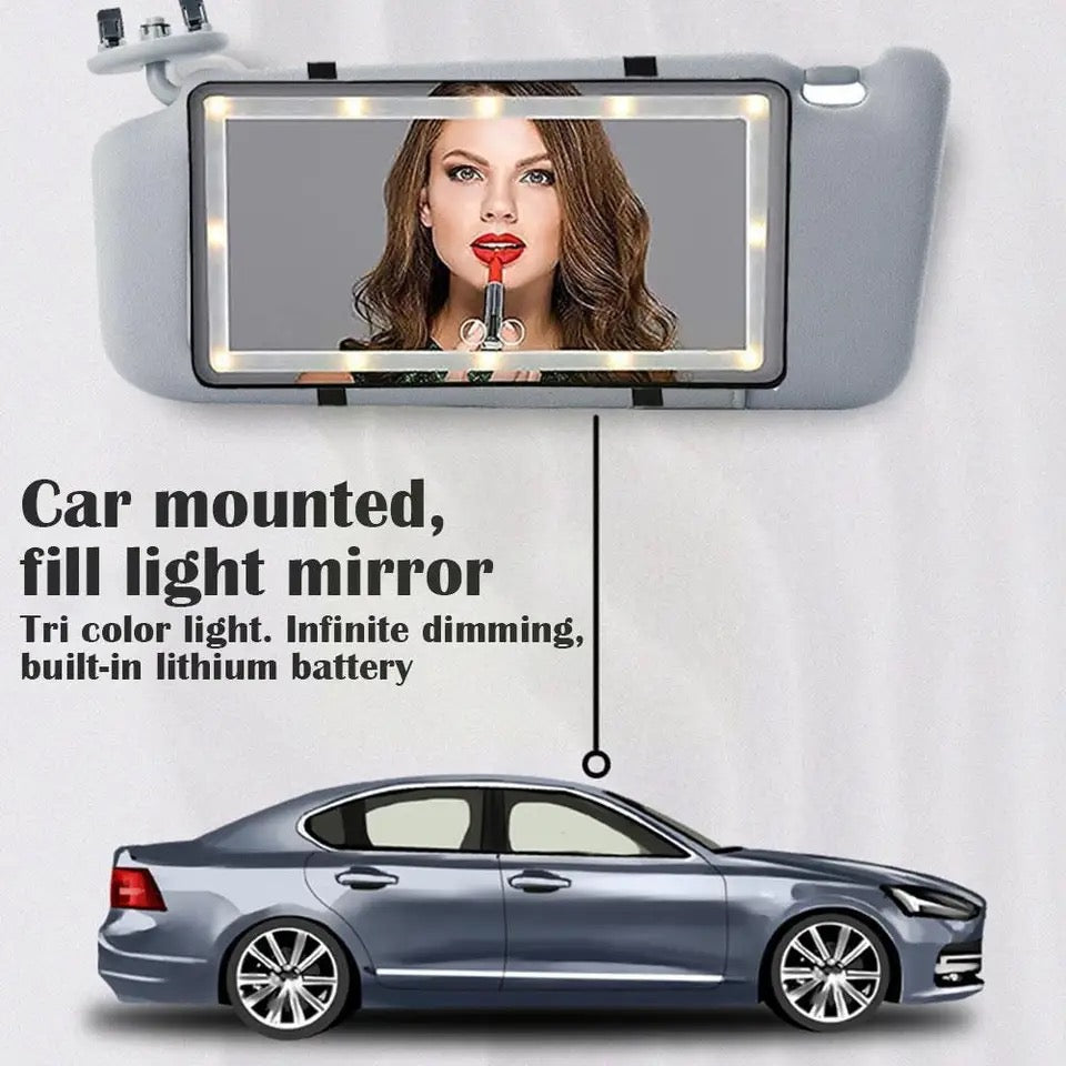 LED Car Visor Makeup Mirror – 3 Light Modes, USB Rechargeable