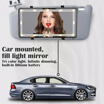 LED Car Visor Makeup Mirror – 3 Light Modes, USB Rechargeable