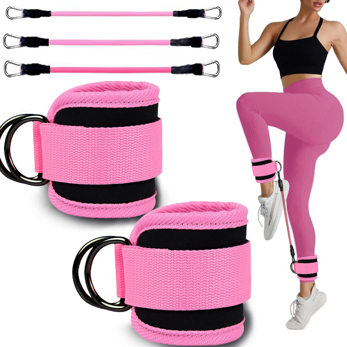 Leg & Hip Workout Elastic Bands – 3 Resistance Levels with Padded Ankle Straps