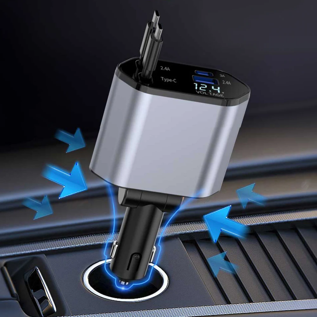 Retractable Car Charger – Dual Port USB-C Fast Charger