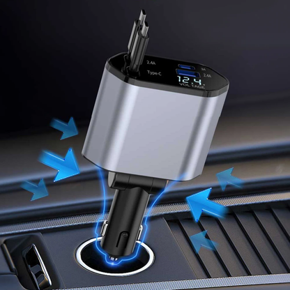 Retractable Car Charger – Dual Port USB-C Fast Charger