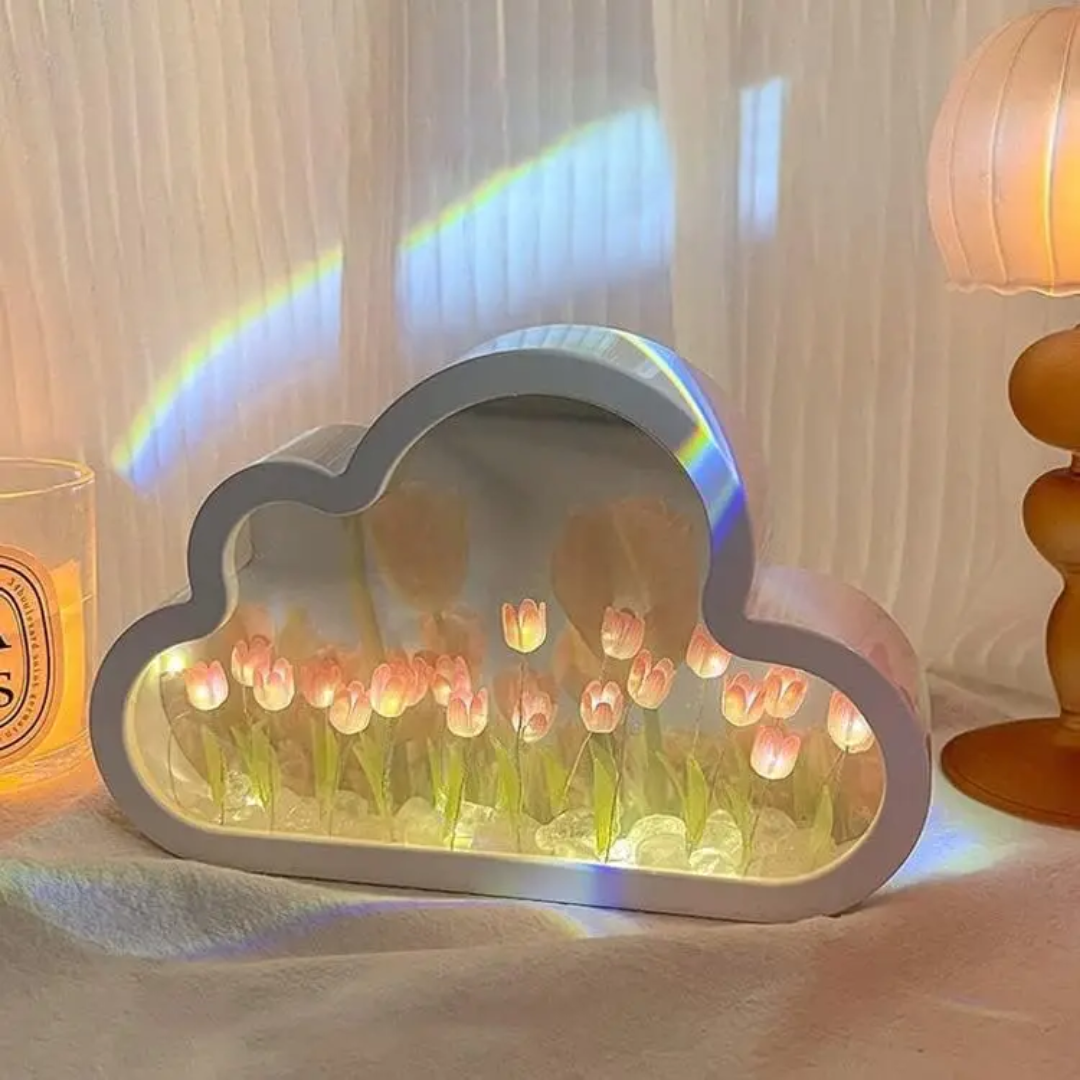2in1 Mirror and 3D LED Light - Cloud Tulip Flowers